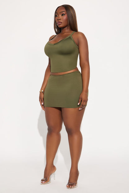 Contour Double Lined V-Neck Tank Top - Military Green