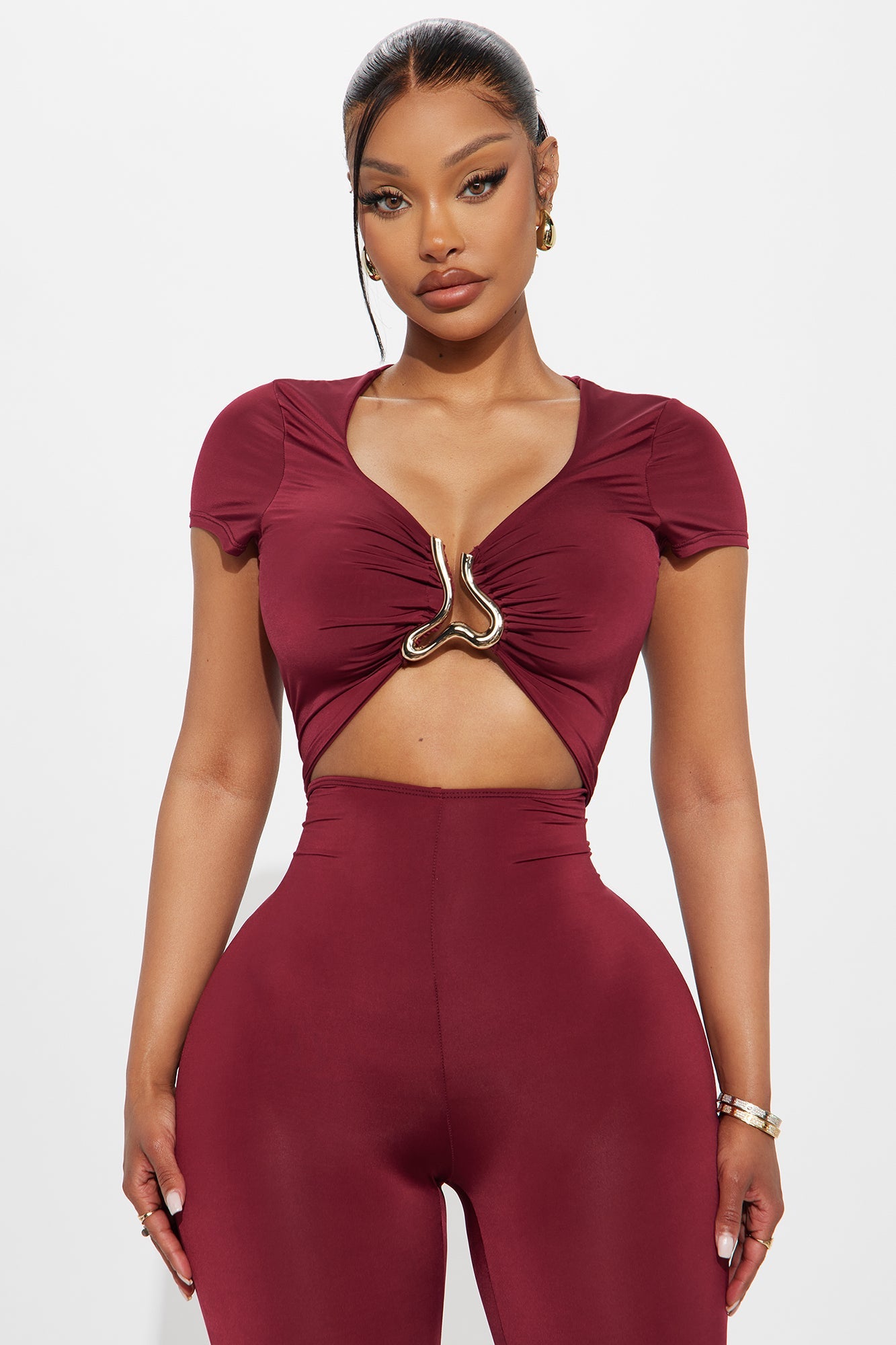 Maribell Short Sleeve Jumpsuit - Burgundy