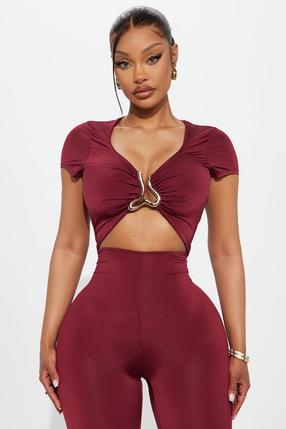 Maribell Short Sleeve Jumpsuit - Burgundy