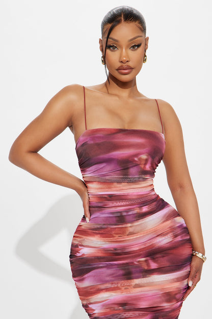 Missed Call Mesh Midi Dress - Pink/combo