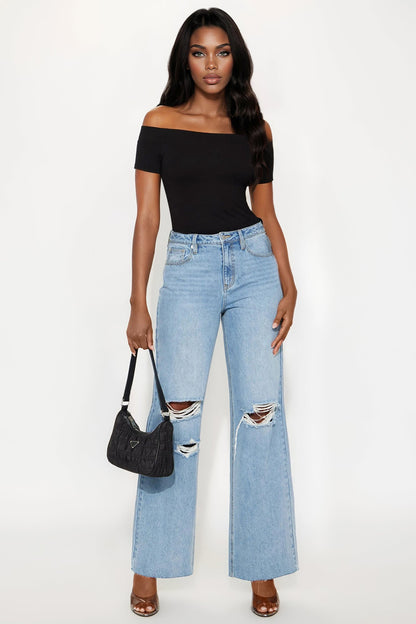 Tall Tough Love Baggy Ripped Straight Leg Jean - Medium Wash
