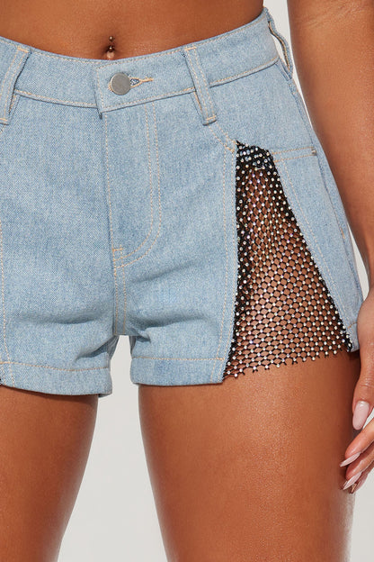 Cosmic Mesh Denim Shorts - Light Wash