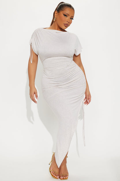 Kimberly Ruched Short Sleeve Dress - Oatmeal