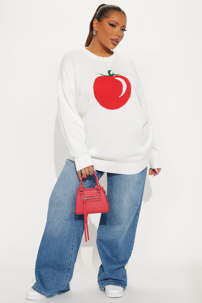 Main Squeeze Tomato Pullover Sweater - White/combo