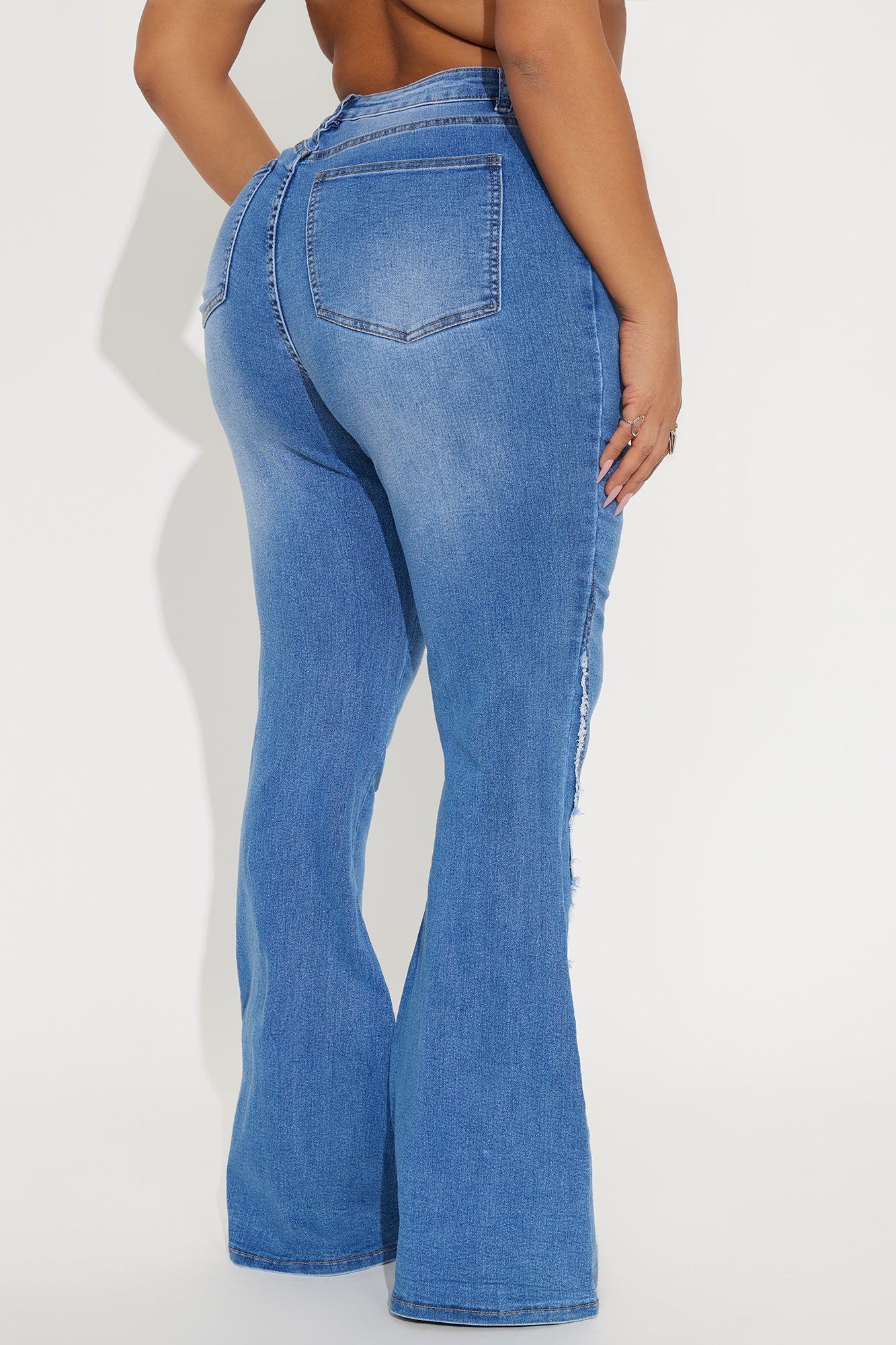 Fluttering Butterfly Embroidered Flare Jeans - Medium Wash