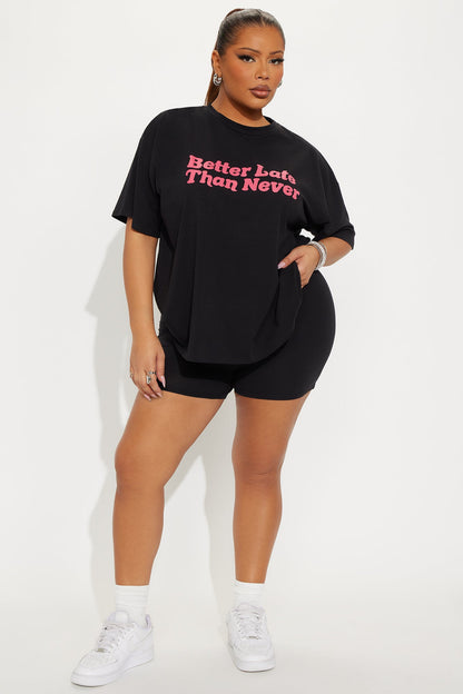 Better Late Than Never Short Set - Black/combo