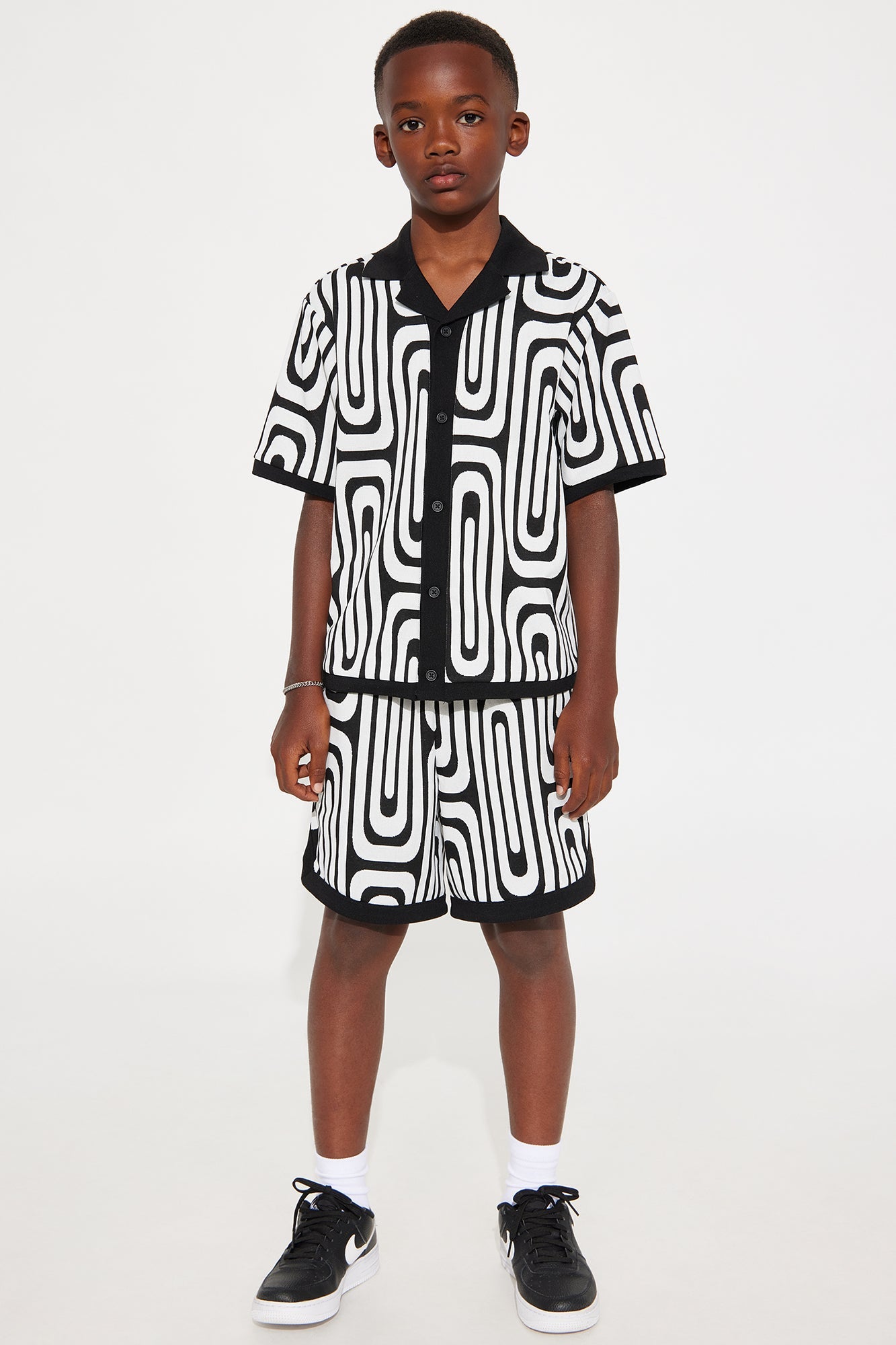 Mini Jack Retro Pattern Cuban Collar Shirt - Black/combo