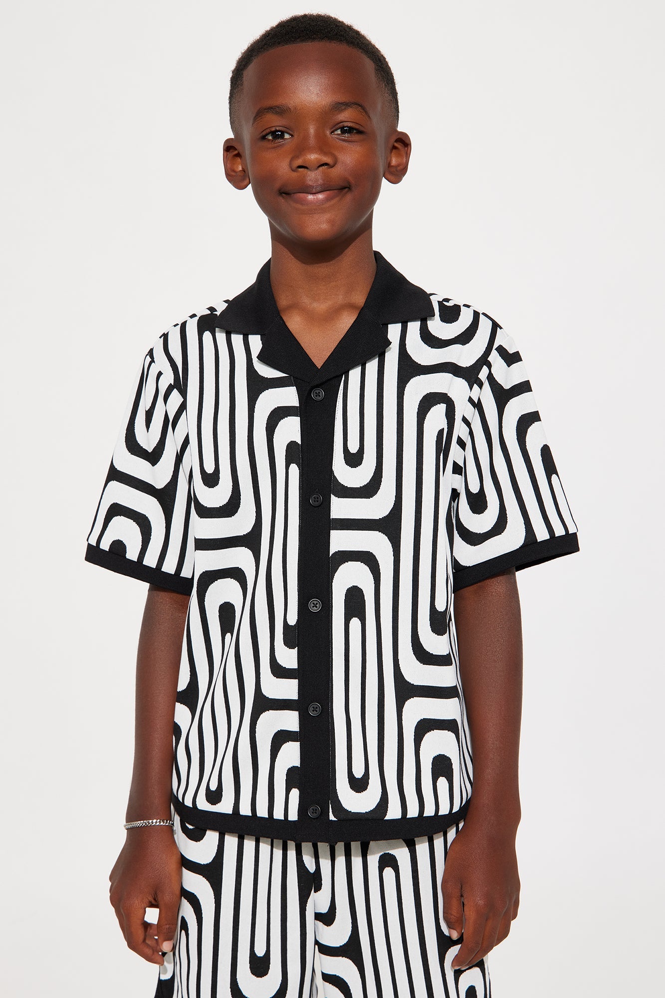 Mini Jack Retro Pattern Cuban Collar Shirt - Black/combo