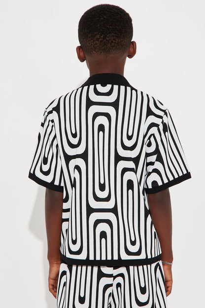 Mini Jack Retro Pattern Cuban Collar Shirt - Black/combo