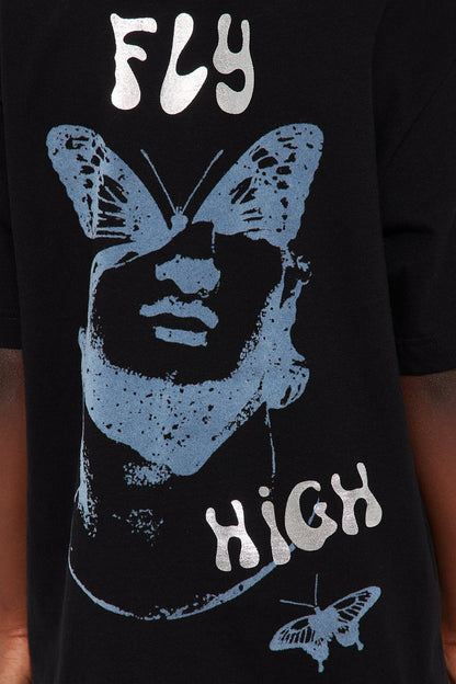 Mini Fly High Front/Back Short Sleeve Graphic T-Shirt - Black