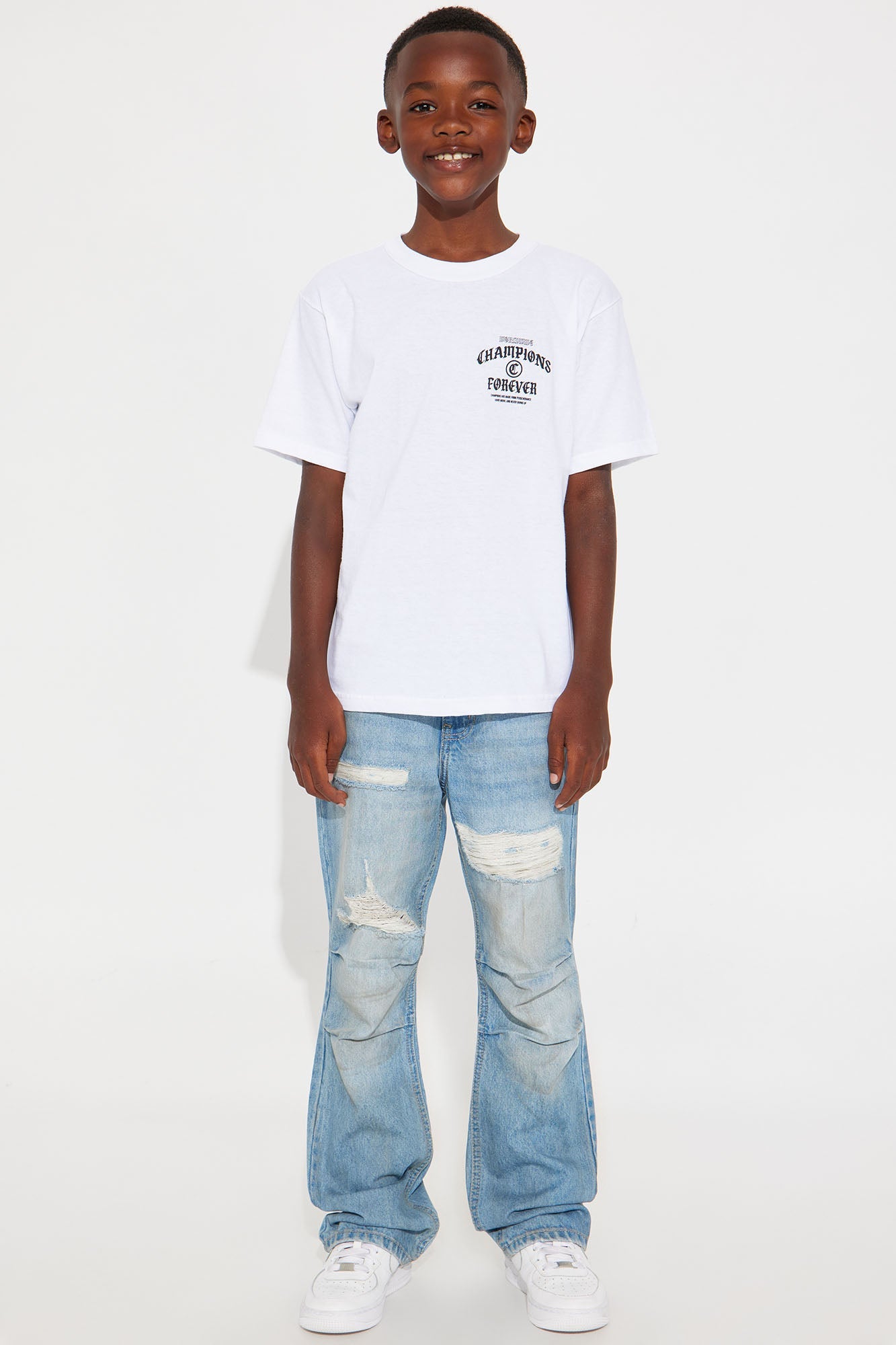 Mini Champions Forever Short Sleeve Front/Back Tee - White