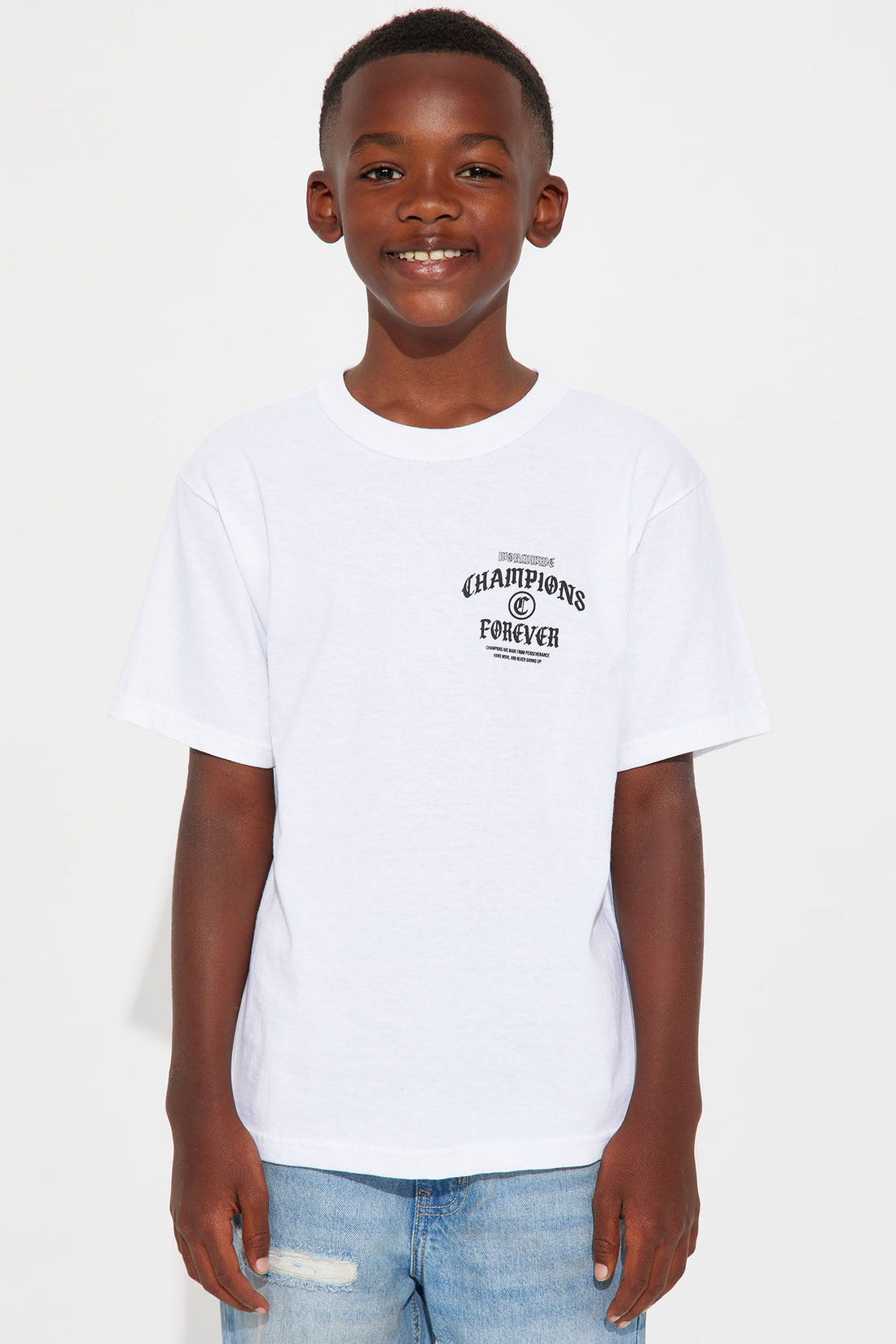 Mini Champions Forever Short Sleeve Front/Back Tee - White