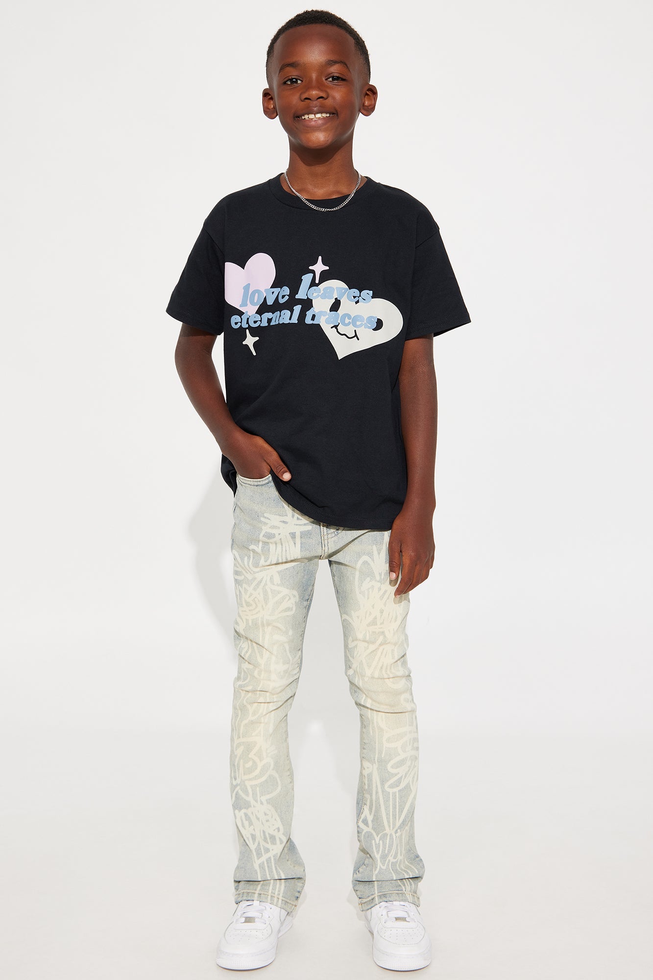 Mini Graffiti Art Stacked Skinny Jeans - Light Wash