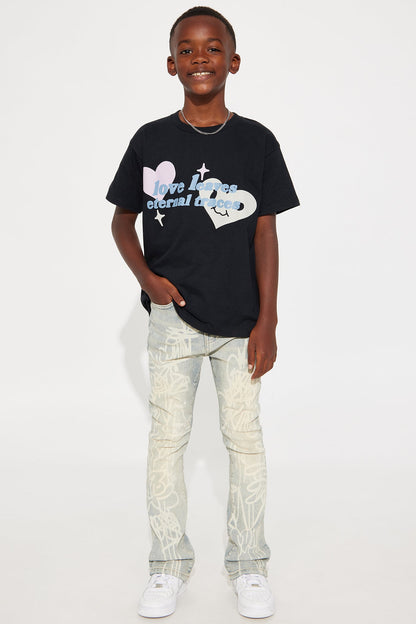 Mini Graffiti Art Stacked Skinny Jeans - Light Wash