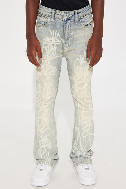 Mini Graffiti Art Stacked Skinny Jeans - Light Wash