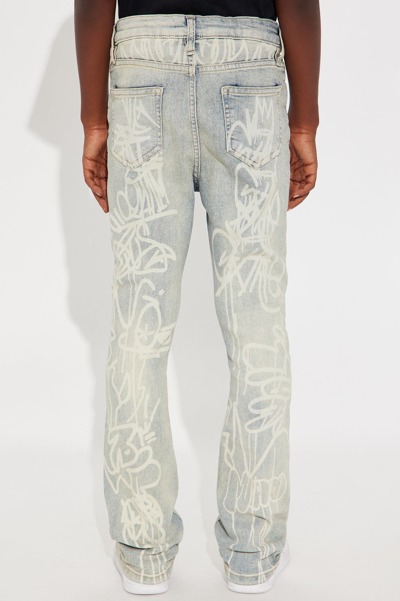 Mini Graffiti Art Stacked Skinny Jeans - Light Wash