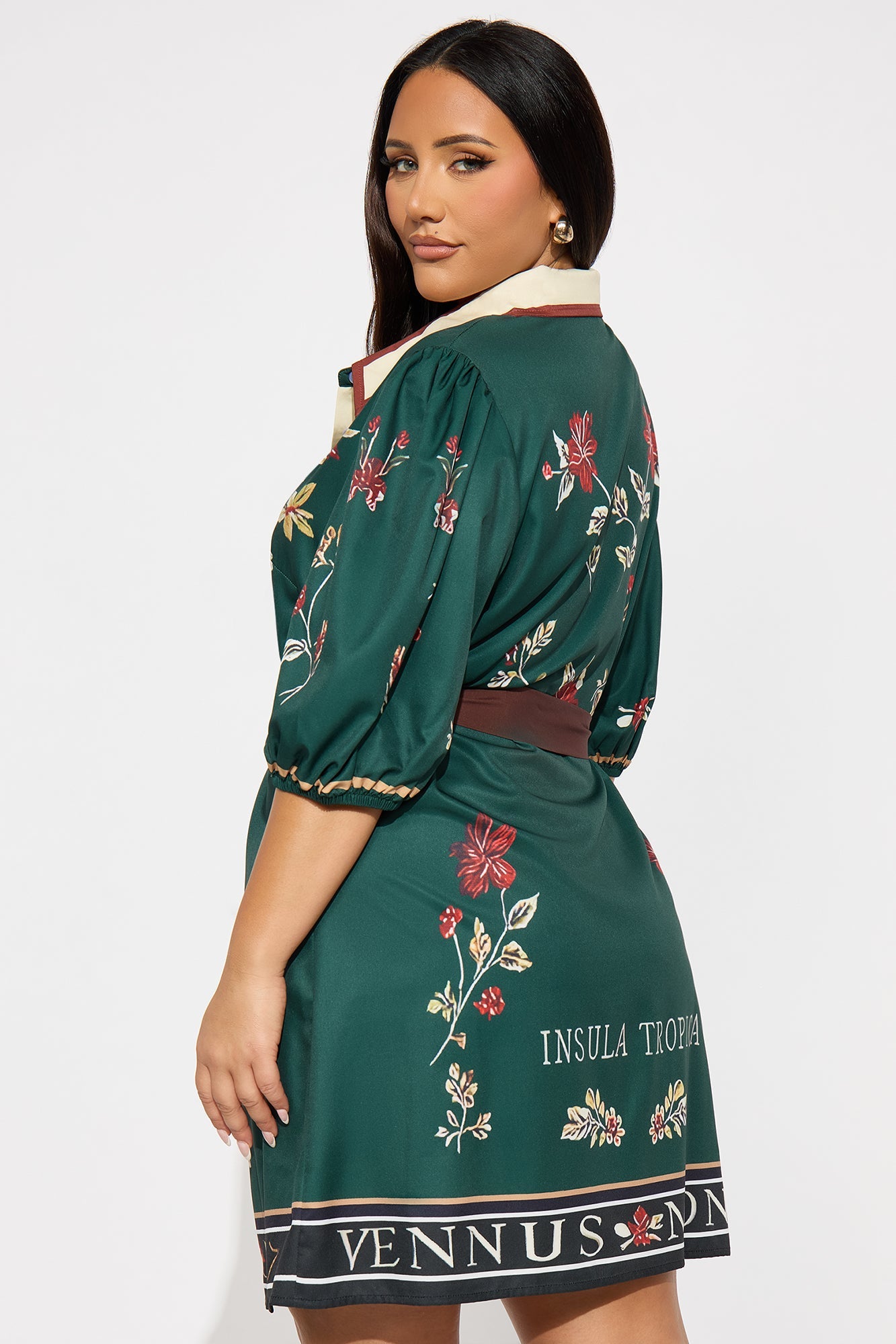Botanica Puff Sleeve Mini Dress - Green/combo