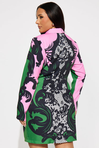 Malone Collared Micro Mini Dress - Green/combo