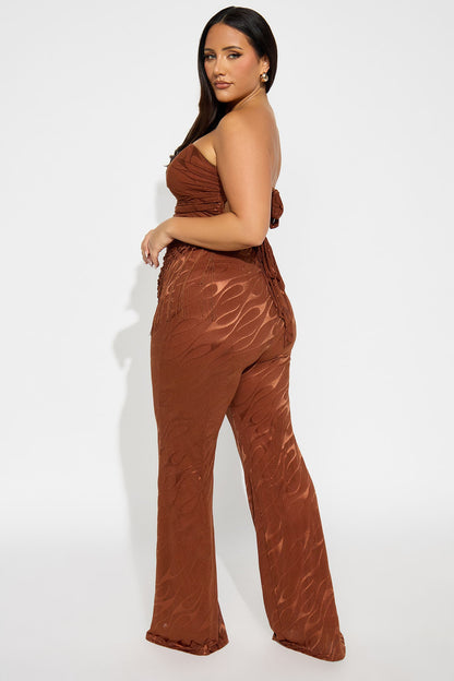 Pia Fringe Tube Top Flare Pant Set - Rust