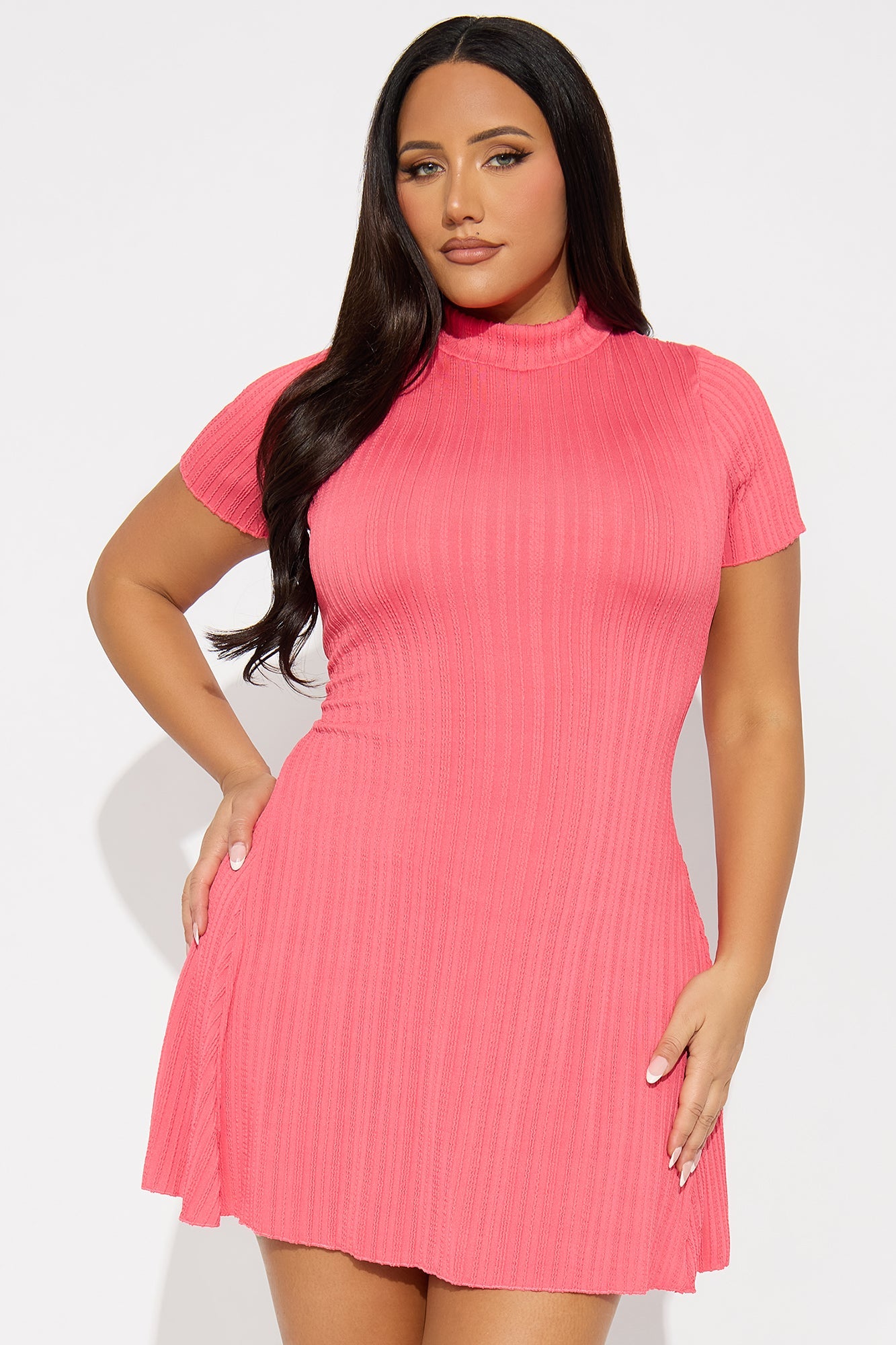 Mariana Mock Neck Mini Dress - Coral