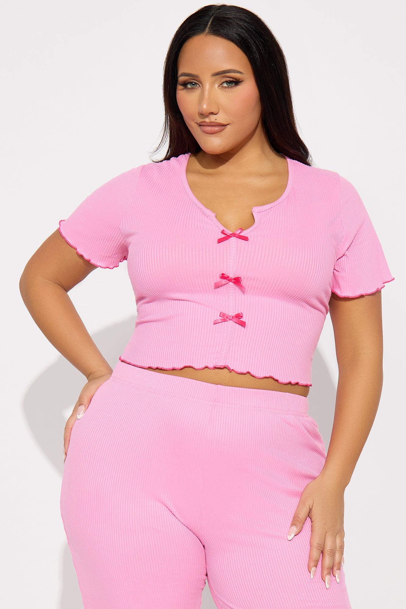 Cute As Ever Ribbed PJ Pant Set - Pink