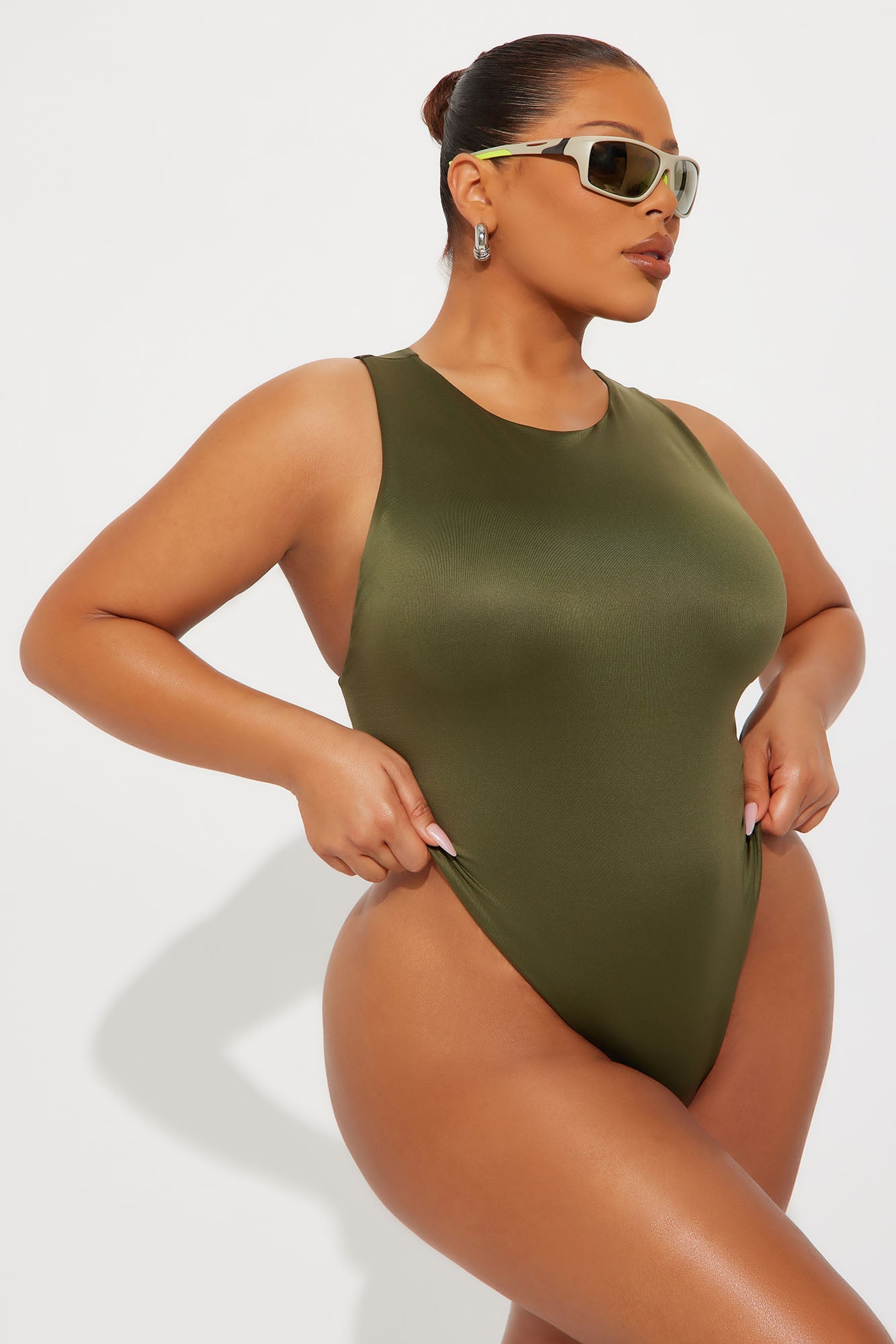 Contour Double Lined Scoop Neck Bodysuit - Military Green