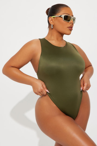 Contour Double Lined Scoop Neck Bodysuit - Military Green