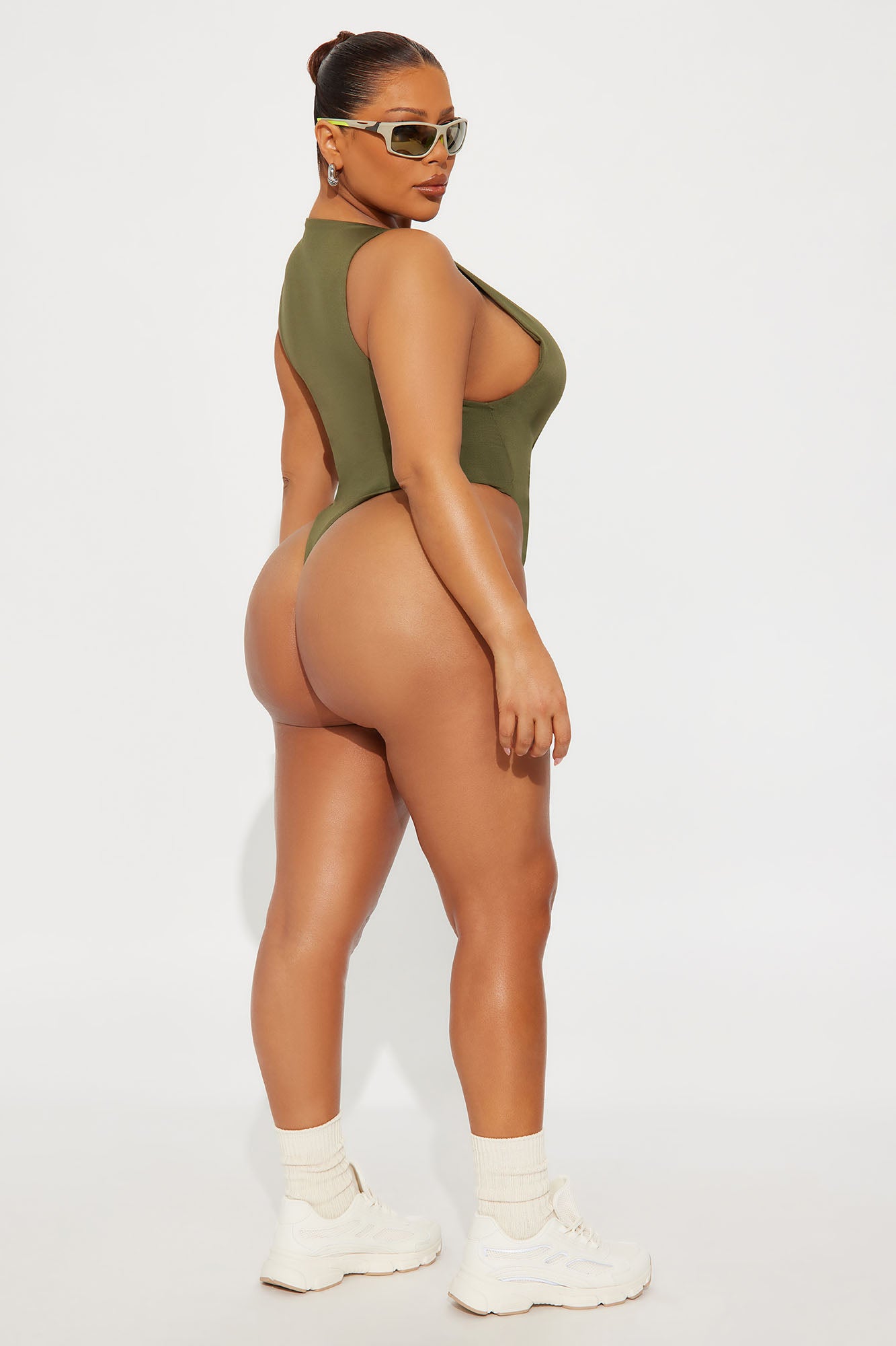 Contour Double Lined Scoop Neck Bodysuit - Military Green