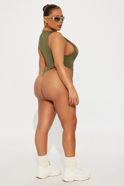 Contour Double Lined Scoop Neck Bodysuit - Military Green