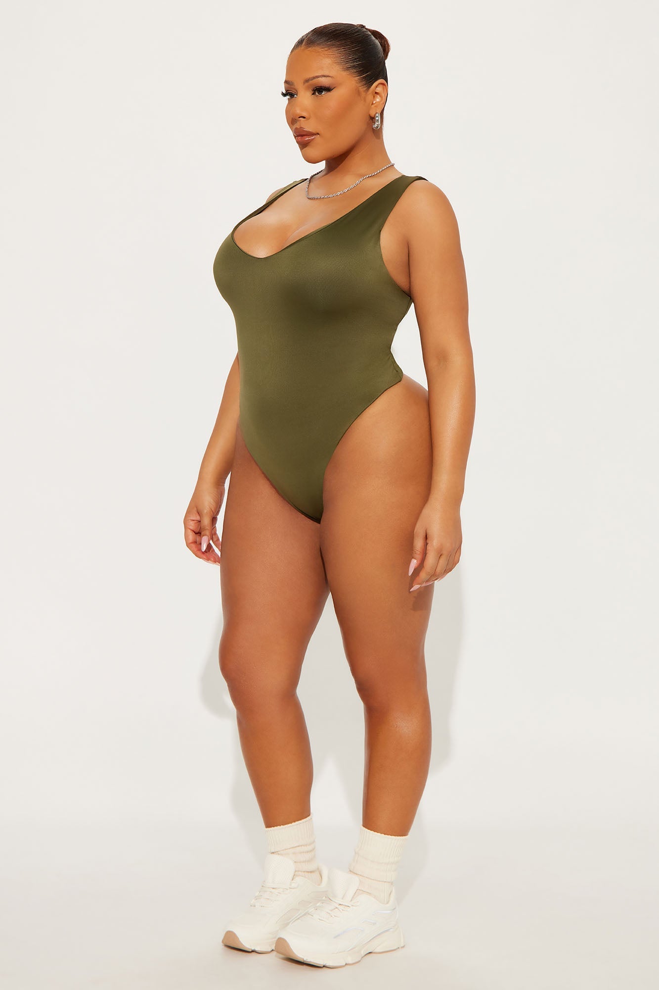 Contour Double Lined V-Neck Bodysuit - Military Green