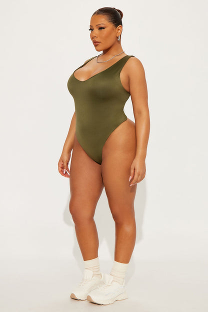 Contour Double Lined V-Neck Bodysuit - Military Green