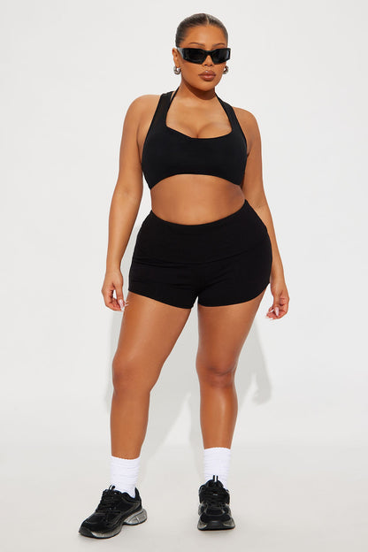 Ribbed Foldover Shorts - Black