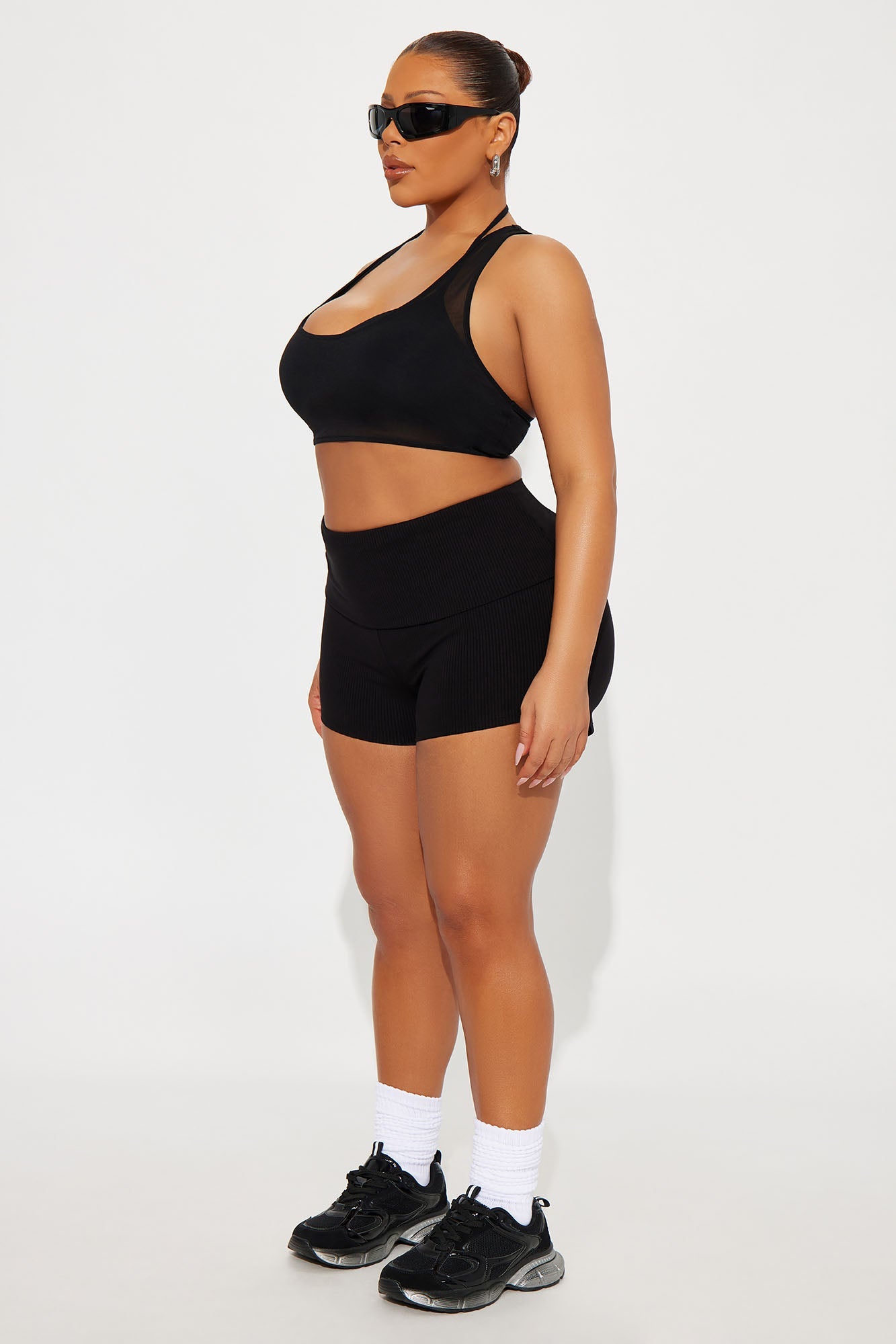 Ribbed Foldover Shorts - Black