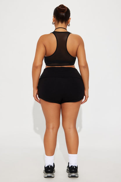Ribbed Foldover Shorts - Black