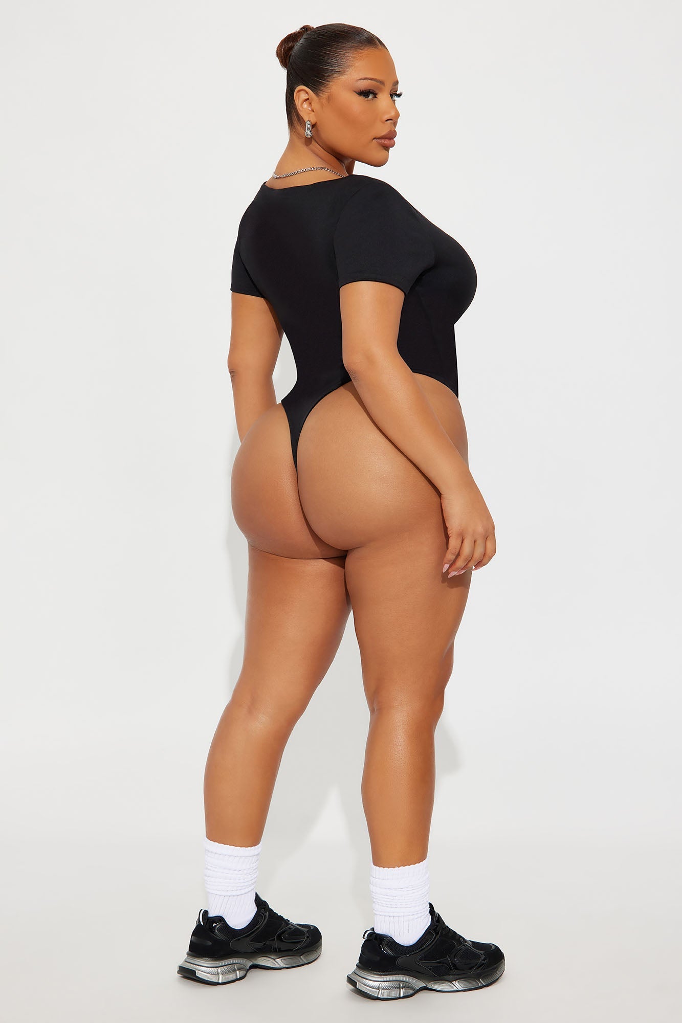Contour Double Lined Short Sleeve High Cut Bodysuit - Black