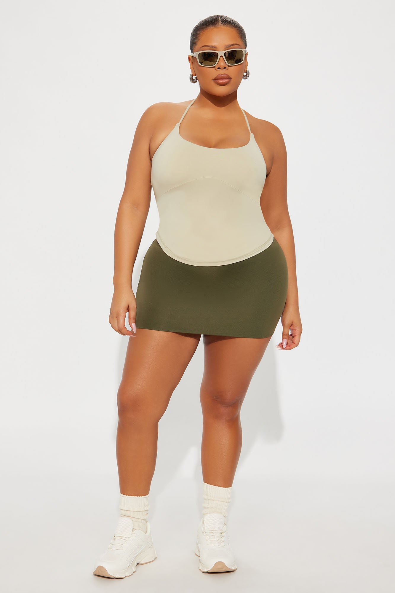 Second Skin Double Lined Cut Out Halter Top - Stone