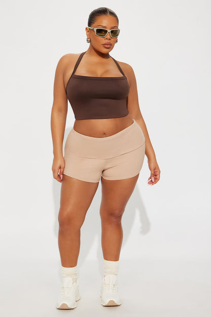 Contour Double Lined Cropped Halter Top - Chocolate