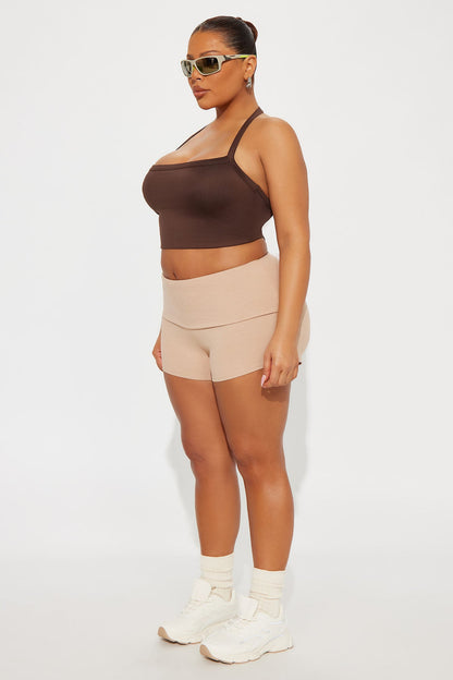 Contour Double Lined Cropped Halter Top - Chocolate