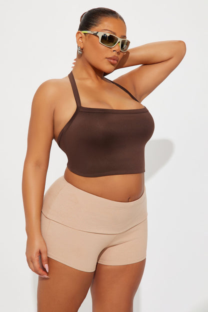 Contour Double Lined Cropped Halter Top - Chocolate