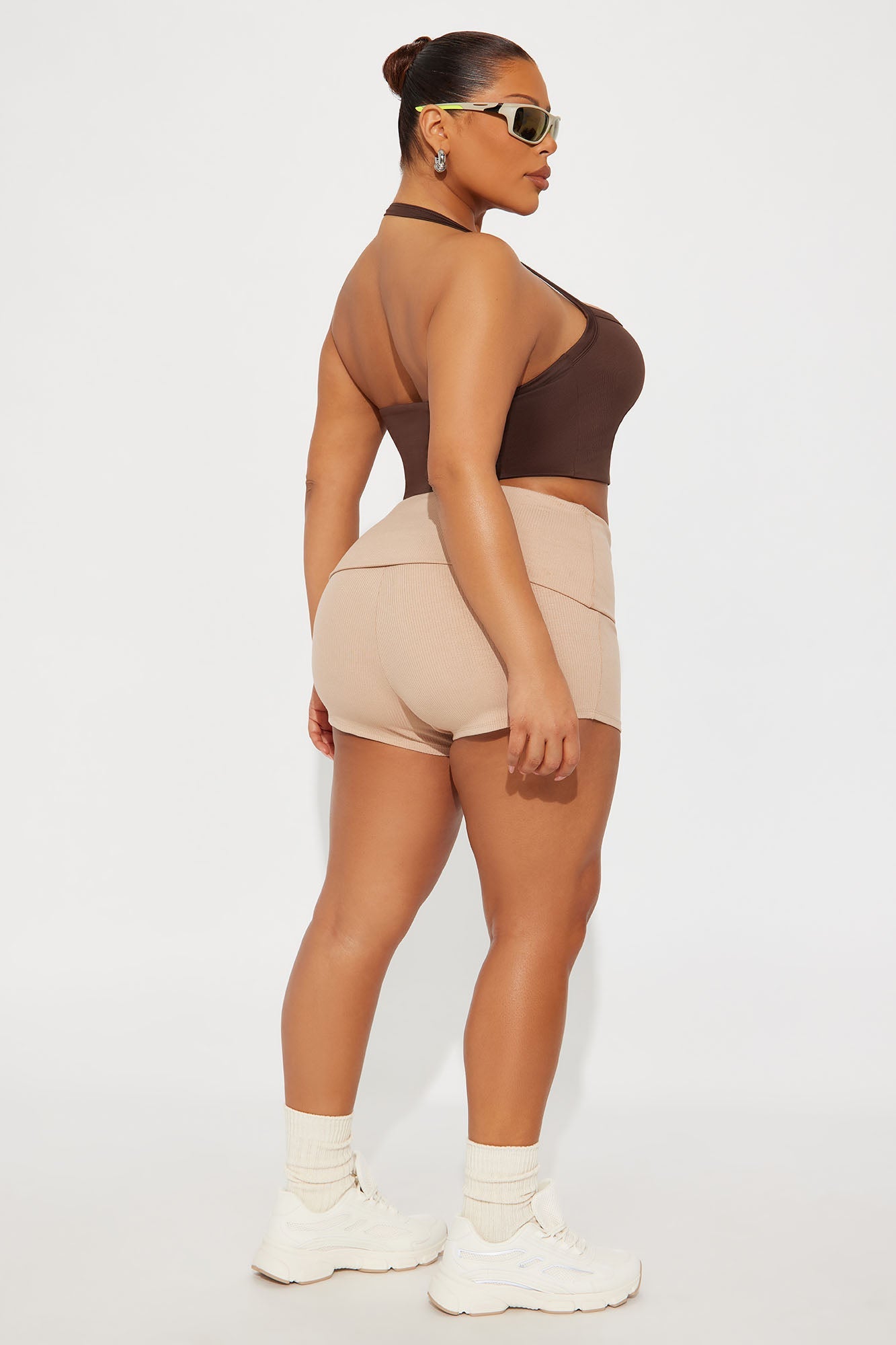 Contour Double Lined Cropped Halter Top - Chocolate