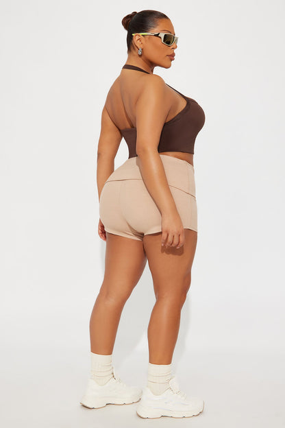 Contour Double Lined Cropped Halter Top - Chocolate