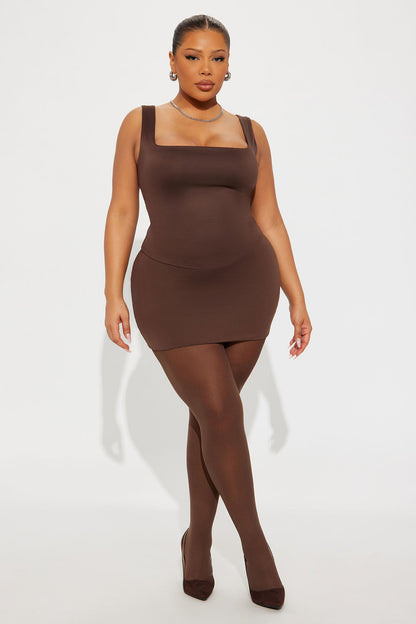 Contour Double Lined Square Neck Tank Top - Chocolate