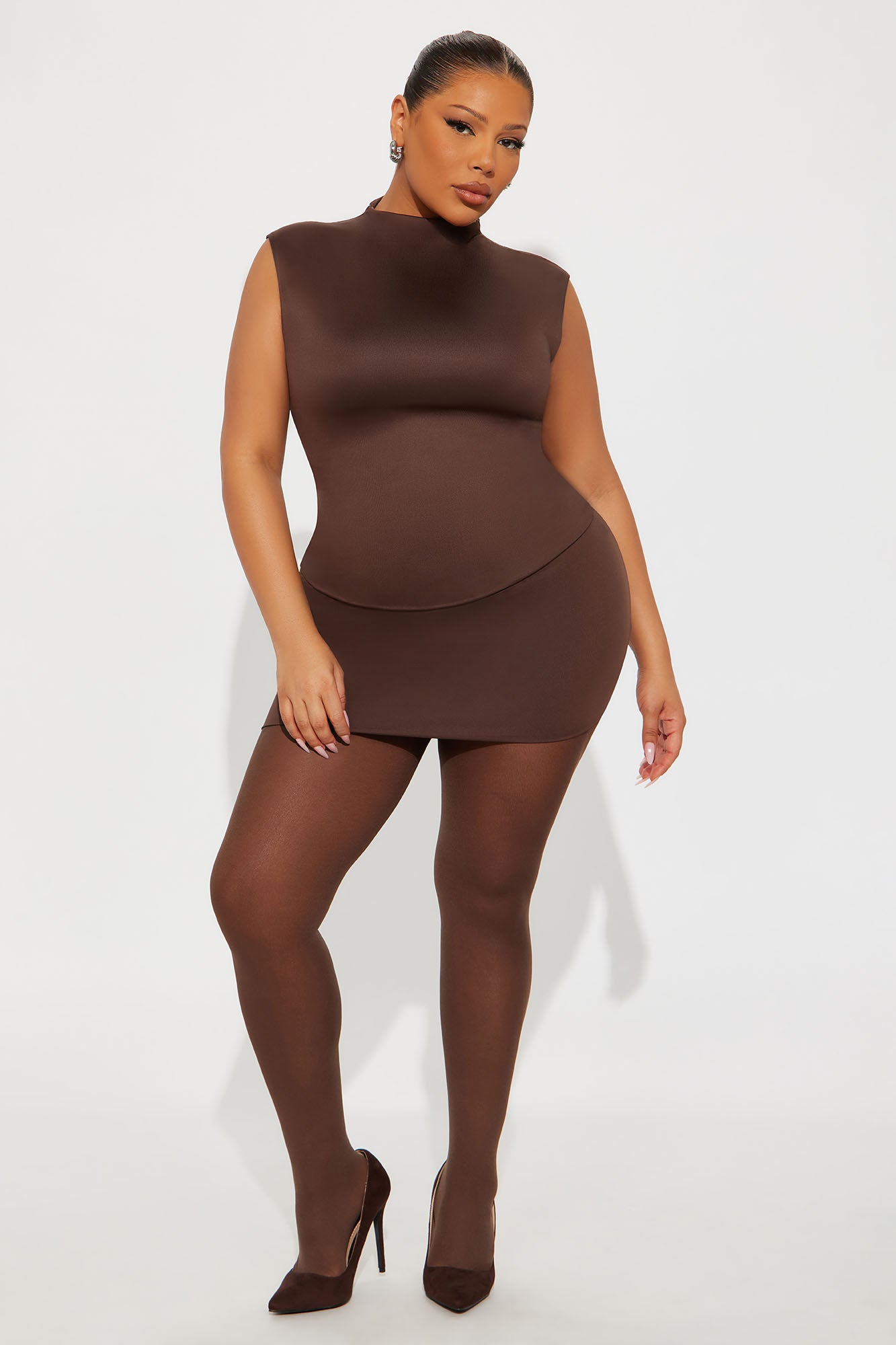Contour Double Lined Mock Neck Top - Chocolate
