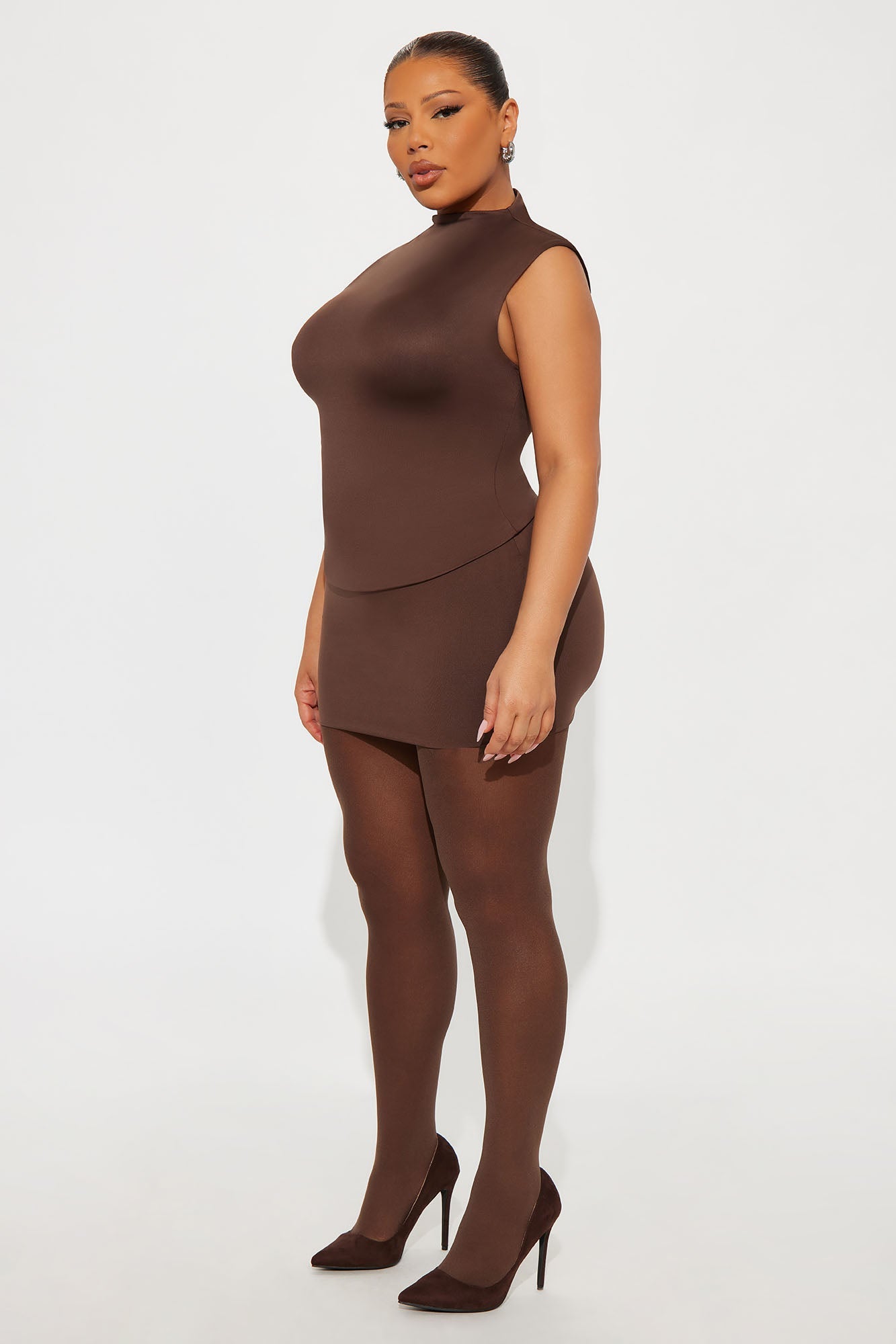 Contour Double Lined Mock Neck Top - Chocolate