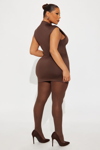 Contour Double Lined Mock Neck Top - Chocolate