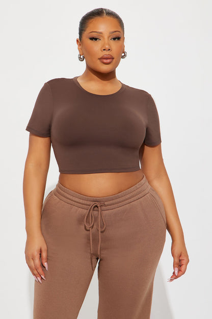 Second Skin Double Lined Super Cropped Tee - Chocolate
