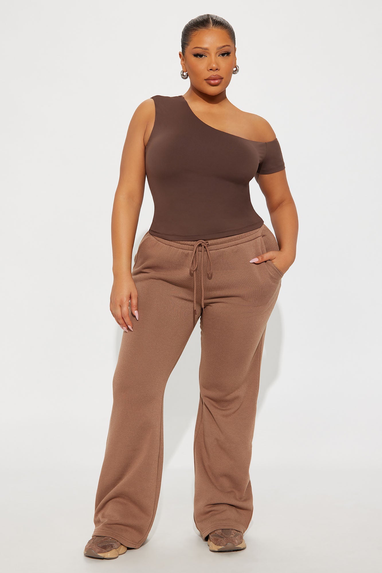Second Skin Double Lined Off Shoulder Top - Chocolate