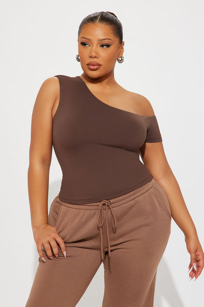 Second Skin Double Lined Off Shoulder Top - Chocolate