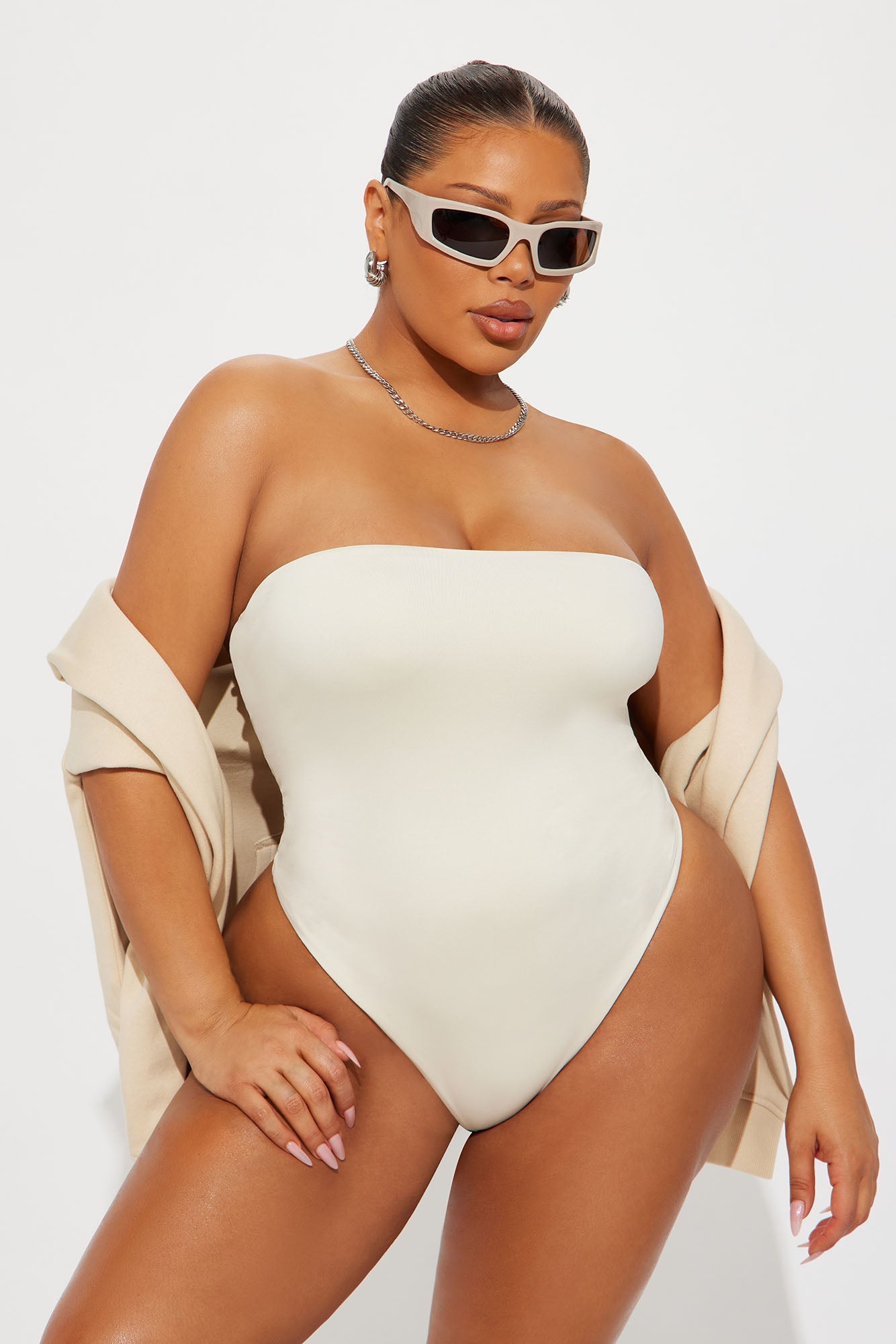 Contour Double Lined Strapless Bodysuit - Bone