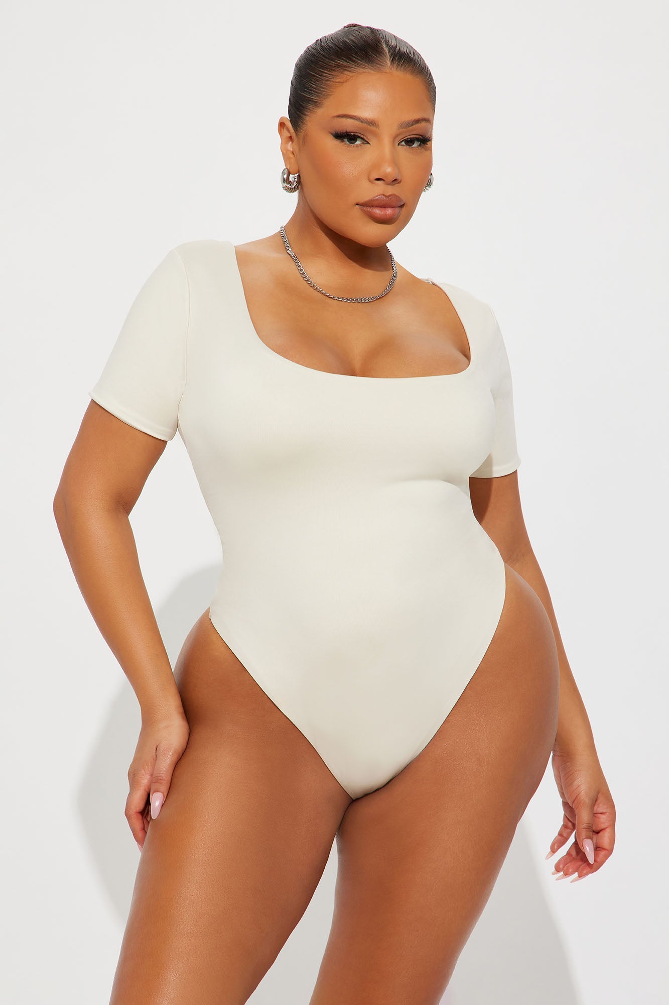 Contour Double Lined Short Sleeve Scoop Neck Bodysuit - Bone